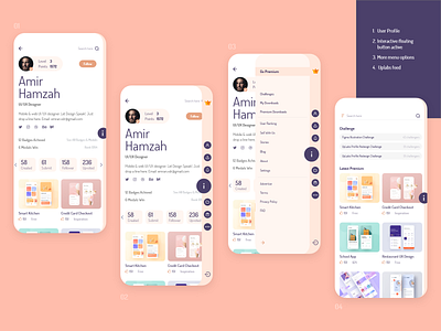 UpLabs Profile Redesign challenge clean color design floating button interface minimal profile redesign simple style trendy typography ui uplabs ux vote