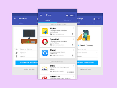 Offers & Recharge Based App Design android app android app design coupons material design mobile app mobile app design offers ui user interface design ux