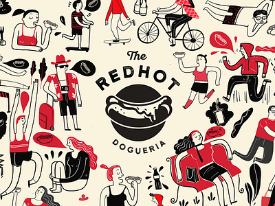The Red Hot Dogueria branding food hand lettering hot dog ilustration logo logotype