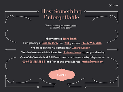 Wonderland bali form online party submit wonder