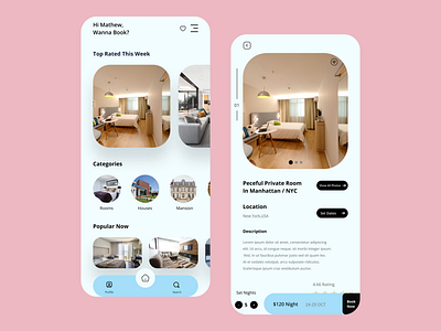Rooms , Houses Booking App airbnb app design application booking booking app clean figma hotel booking app house booking minimal mobile mobile app reservation room booking tourism travel ui ui ux ui ux designer ux