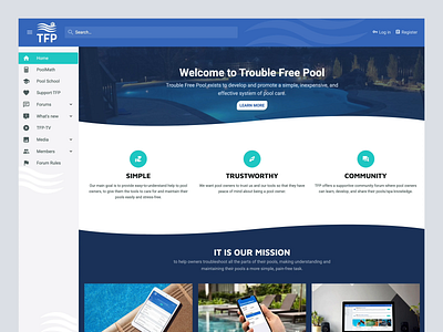 Trouble Free Pool Blog and Community Design agency animation branding community dark mode design forum gaming hero hero banner illustration landing page light mode pool ui elements uxui xenforo