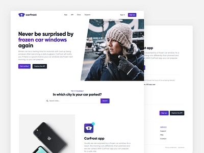 CarFrost homepage web design api app car carfrost design frost gradient homepage ios ui ux weather web design