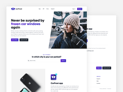 CarFrost homepage web design api app car carfrost design frost gradient homepage ios ui ux weather web design