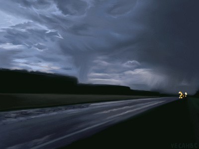 Cloudy road art digitalart illustration арт графика графическая иллюстрация графический рисунок дождь небо пасмурная дорога пасмурная погода рисунок