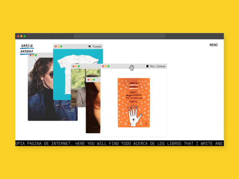 Amalia Andrade Homepage Animation brutalism drag interaction interface motion ui ux web website window