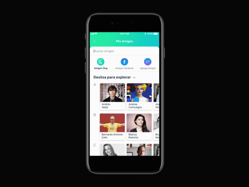 Select a Friend app browse contact friend gif list photo search select social ui ux