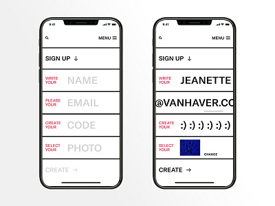 Sign Up app artsy black white brutalist design experience interface mobile sign up ui ui ux design user
