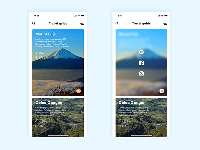 Share Button app blur button button states card cards close dailyui design guide interface landscaper mobile share travel ui ux