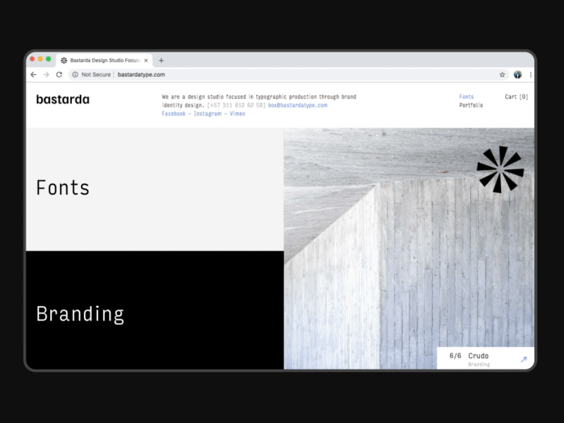 Bastarda animation black and white branding brutalist dailyui design font home interaction interface landing minimal portfolio slider ui ux web