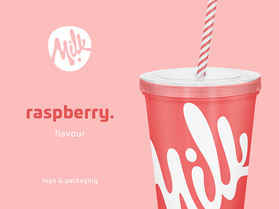 Milk Raspberry bar branding cup emblem glyph logo mark milk package packaging raspberry red