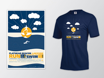 Lakeside Run/Swim Poster & T-shirt minimalist race run swim symmetry t shirt