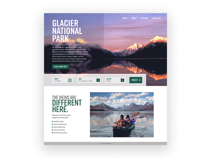 Glacier National Park Concept Page glacier typography ui ux xd xddailychallenge