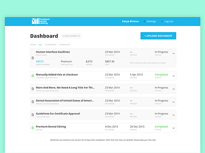 Premium Dental Editing User Dashboard