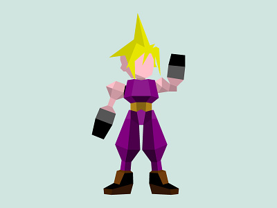Cloud Strife character cloud fantasy final game low minimal poly square strife vector video
