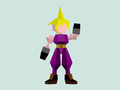 Cloud Strife character cloud fantasy final game low minimal poly square strife vector video