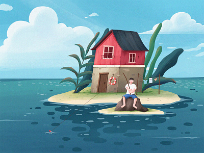 house and sea design illustration
