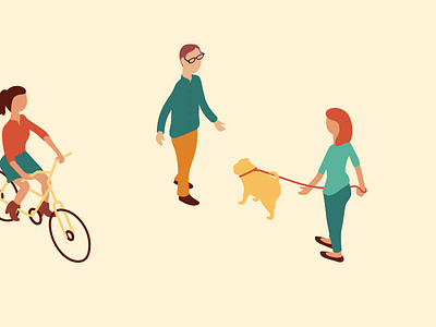 Isometric Community bike city community dog illustration isometric people walk