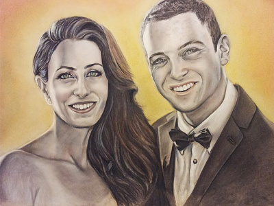 Just Married charcoal illustration newly wed pastel portrait