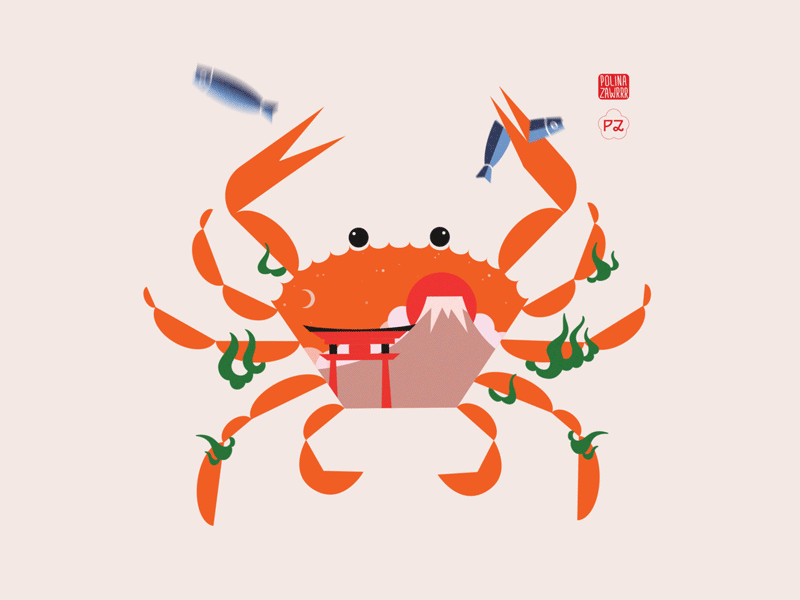 Fishy day ae after effects ai angry animation asia beach crab fish flat design graphic design illustration japan japanese culture minimal motion graphics ocean sea sun vector
