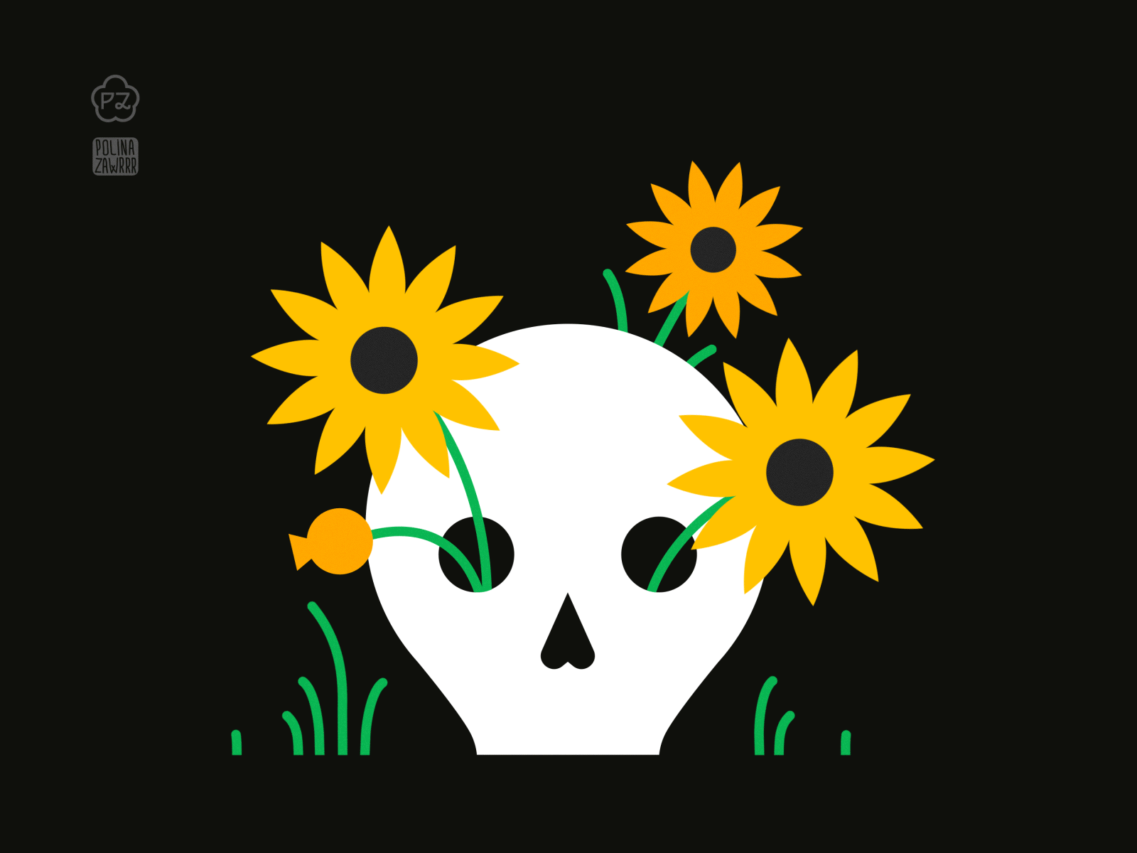 A Tear of Life after effects animation black crystal design flat flowers graphic design grass illustration motion graphics skull sunflower tear vector war white