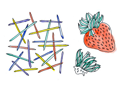 Toothpicks And Strawberries hand drawn illustration