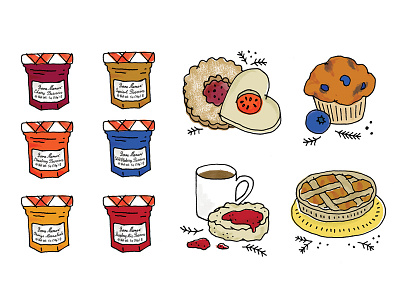 Tiny Bonne Maman Jars and Treats food hand drawn illustration jam