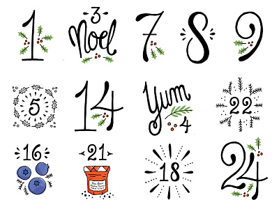 Frenchy Christmas Numerals food handdrawn illustration jam jelly lettering