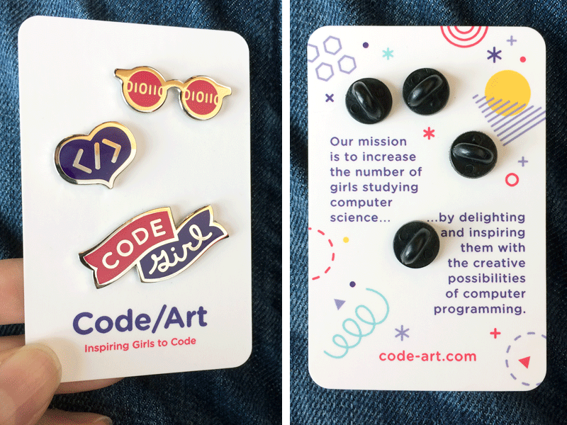Code/Art Pins banner enamel pin heart sunglasses