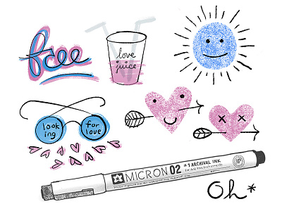 iPad Sketching Practice digital illustration hearts juice lettering love micron sun valentines