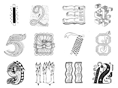 Numbers by the Dozen 1 10 11 12 2 3 4 5 6 7 8 9 handdrawn lettering numbers sketches