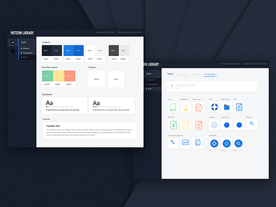 Pattern library colours dashboard icons navigation pattern library style guide typography ui