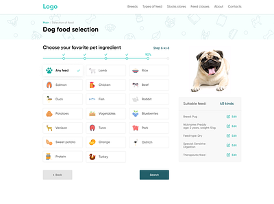 Page of selection of food for dogs concept design dog dog food figma food pet ui ux