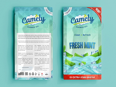 Camely Fresh Mint Shower Gel Packaging branding design graphic design illustration vector