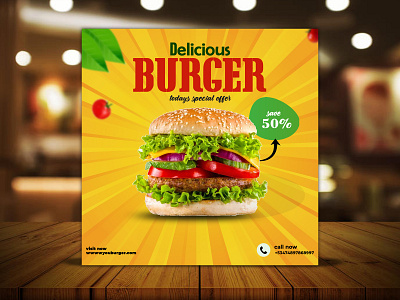 Delicious Burger Social Media post design adobe photoshop banner branding graphic design post social media ui