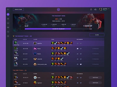 eSports match results Dota2 cybersports dark dota dota 2 esport esports game gaming match matches sport tournament ui web