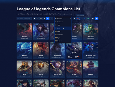 Champions Builds for GOSU.AI cybersport dark ui game profile game ui gaming ui leagueoflegends ux design ux ui ux ui design web