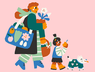 At the Vegetable Market character dog flatstyle illustration kids market mom momillustration mood outfit pet vegetable market weekend