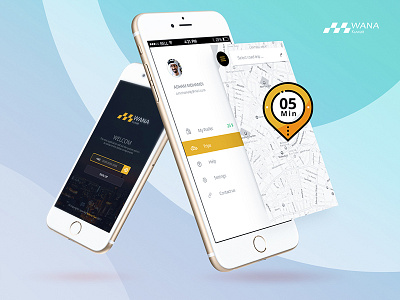Wanna App application application design blue design inspiration kuwait photoshop taxi app ui ux yellow