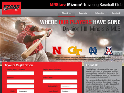 Landing Page baseball minnesota web design