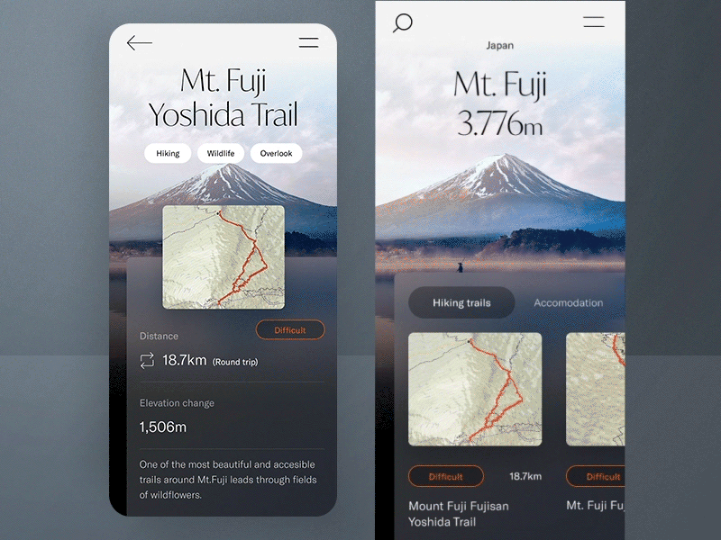 #1 Hiking-the-hills 🥾| 99+ Days in the Lab animation app branding challenge clean details figma gif hiking lab mobile principle trail typography