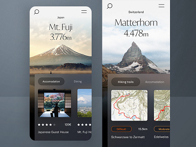 #1 Hiking-the-hills 🥾| 99+ Days in the Lab branding condition dark figma hiking japan lab mobile mountain navigation switzerland tiles translucent typography web