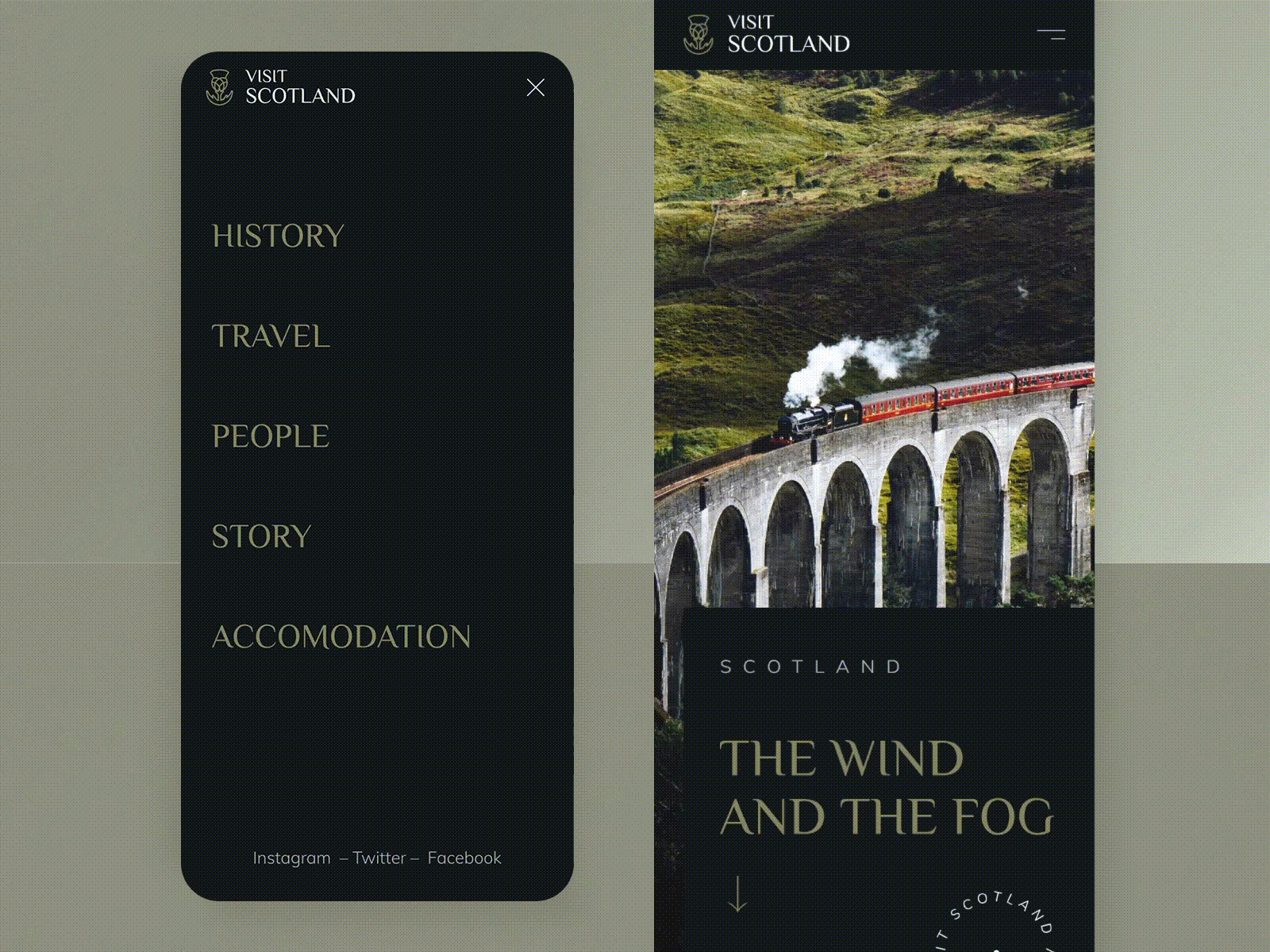 #40 Menu Interaction ⛰️| 99+ Days in the Lab challenges elegant figma green lab menu navigation principle rebound scotland steam train transition travelling typogaphy