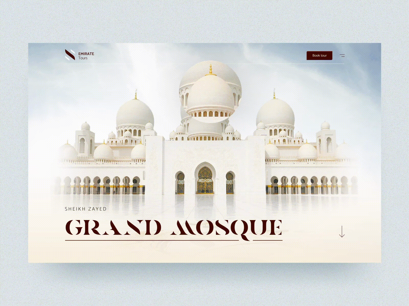 #52 Mosque Zoom 🕌 | 99+ Days in the Lab architecture booking desktop emirate gif grand hover immersive invisionstudio mask mosque prototype studio travelling typogaphy zoom