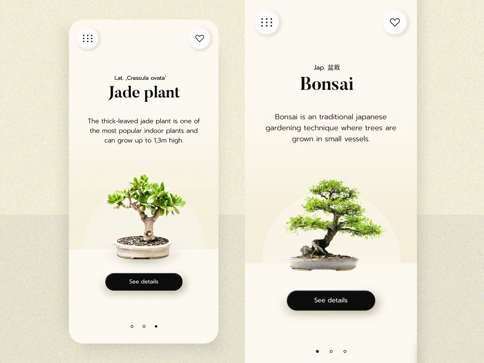 #54 Bonsai Gardening 🌱 | 99+ Days in the Lab bonsai carousel gardening gif gif animation green mobile navigation plant prototype rotate swipe