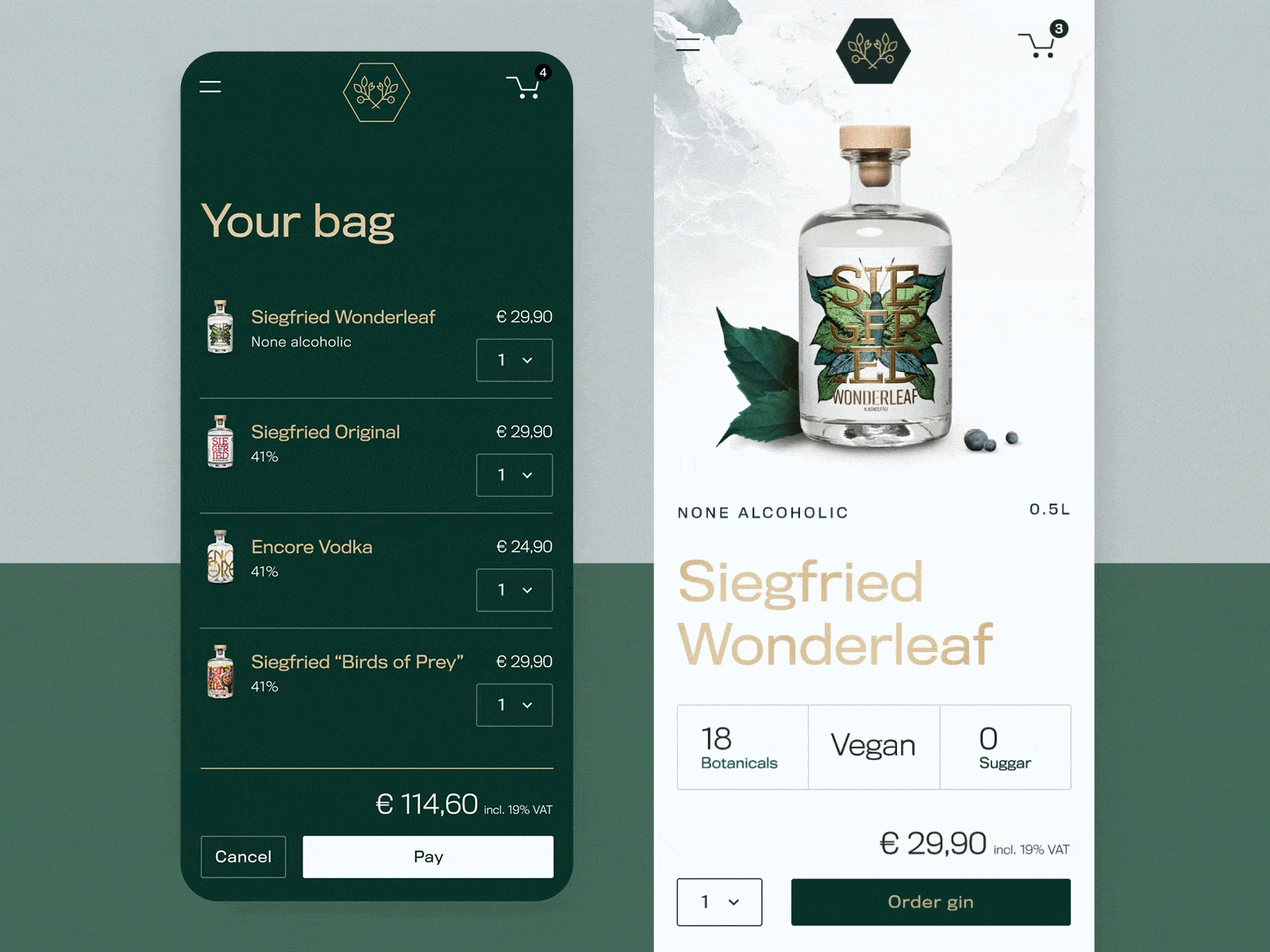 #78 Gin Payment Animation 💸 | 99+ Days in the Lab basket challenge ecommerce elegant gif gin gold green parallax payment shopping transition