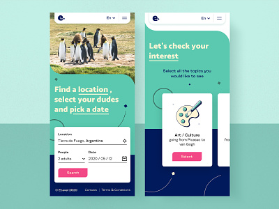 Find your travel dude 🧳 🐧 activies argentina booking filter happy journey mobile travel turquoise