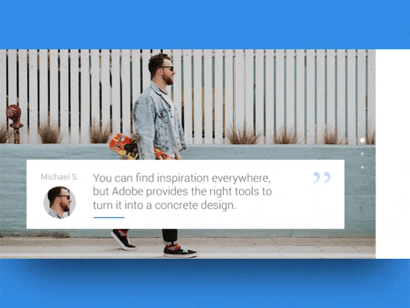 Adobe CC Landingpage | Quotation adobe animation blue debut feedback interface landingpage quotation quote quotes ui user
