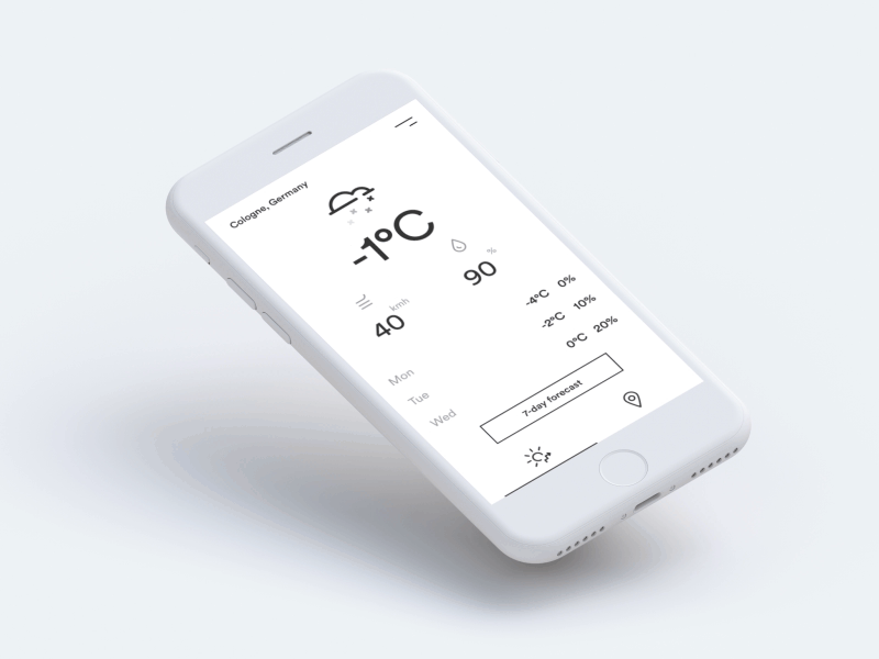Clean & Minimalistic Weather App black clean iphone minimalistic rain snow space temperature typography weather white