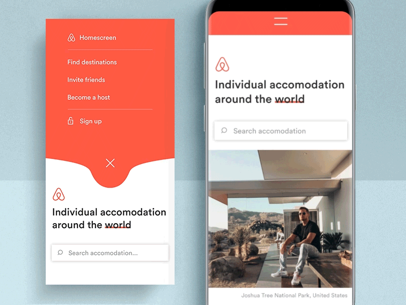 Airbnb 🏡 Menu transition | Mobile accomodation airbnb bed circular house menui mobile red slide transition trip